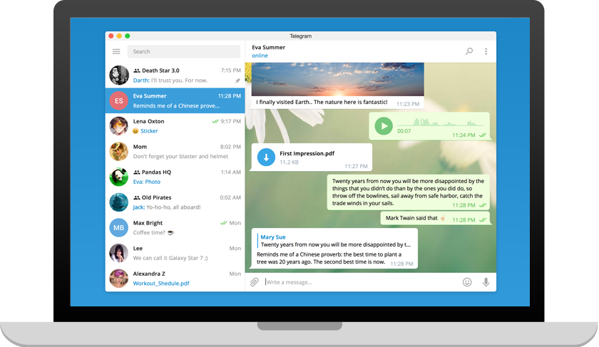Giao diện ứng dụng Telegram trên máy tính